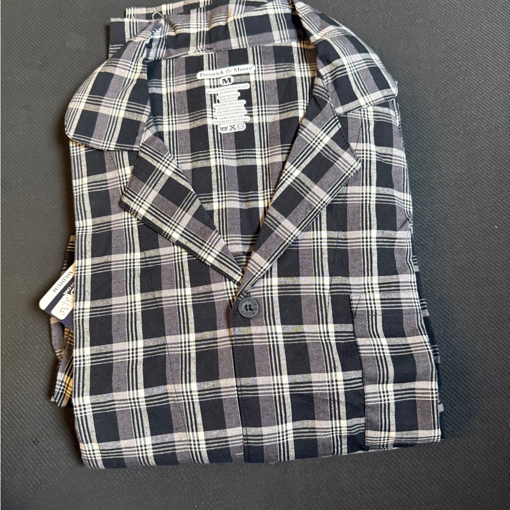 Preswick & Moore Men's Black and White Plaid Pajama Set